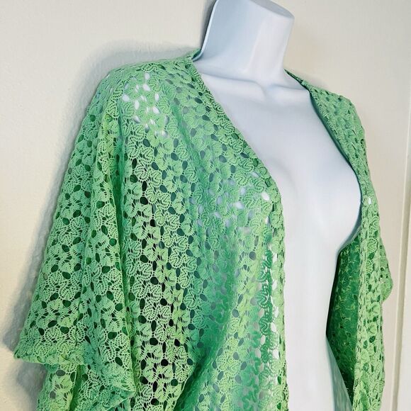 Leshop Sherbet Green Open Knit Short Sleeve Crochet Lace Cardigan Swim Cover - Picture 2 of 9